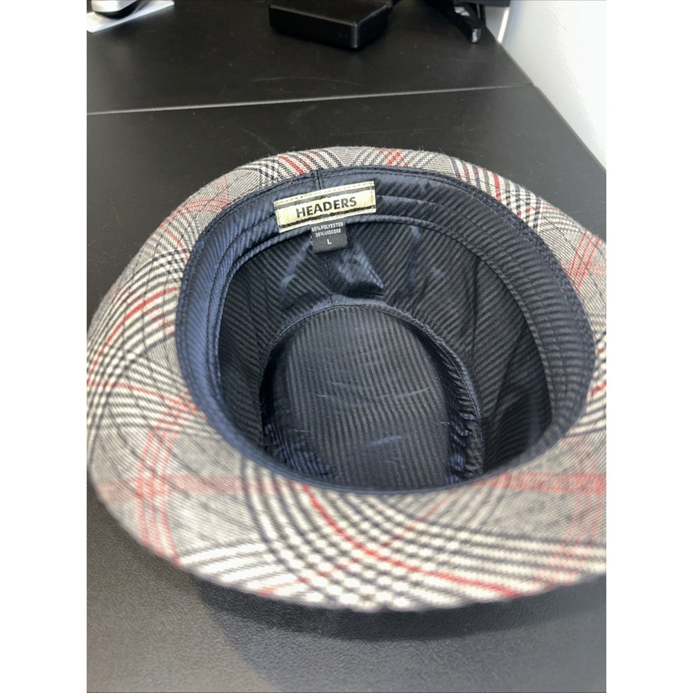Headers Mens Fedora Hat Size Medium Red Gray Black Plaid Polyester Viscose Large - Picture 4 of 7